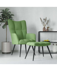 Chaise de relaxation avec tabouret Vert clair Velours | Mobilier & Déco