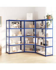 Étagères à 5 niveaux 3 pcs Bleu Acier et bois d'ingénierie | Mobilier & Déco
