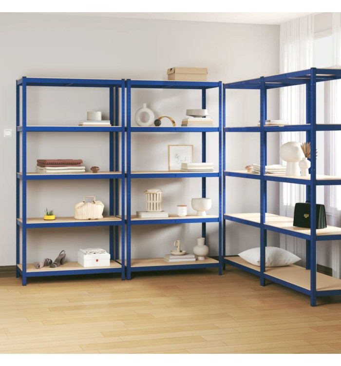 Étagères à 5 niveaux 4pcs Bleu Acier et bois d'ingénierie | Mobilier & Déco