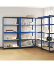 Étagères à 5 niveaux 4pcs Bleu Acier et bois d'ingénierie | Mobilier & Déco