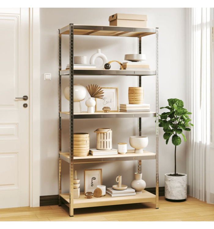 Étagère de rangement 5 niveaux Argenté Acier et bois ingénierie | Mobilier & Déco