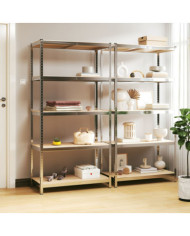 Étagères à 5 niveaux 2 pcs Argenté Acier et bois d'ingénierie | Mobilier & Déco