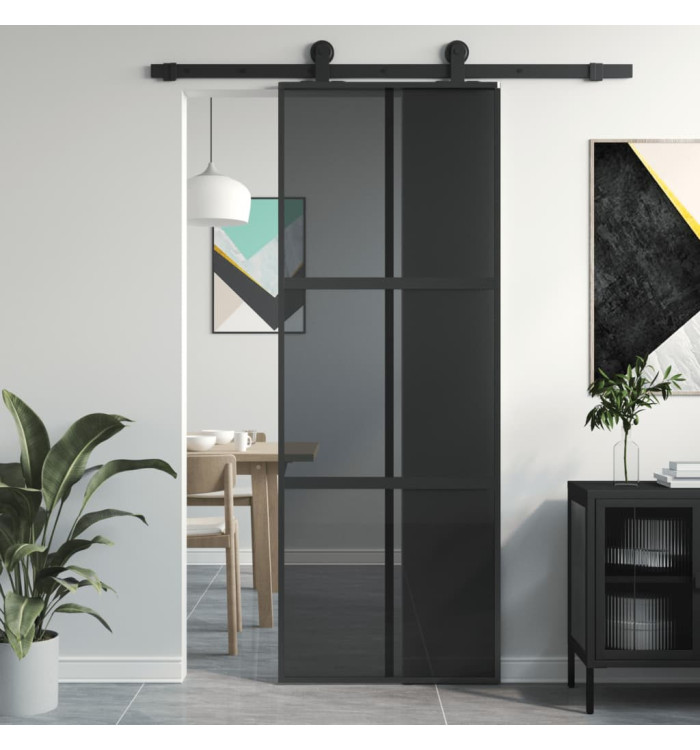 Porte coulissante noir 76x205 cm verre trempé aluminium | Mobilier & Déco