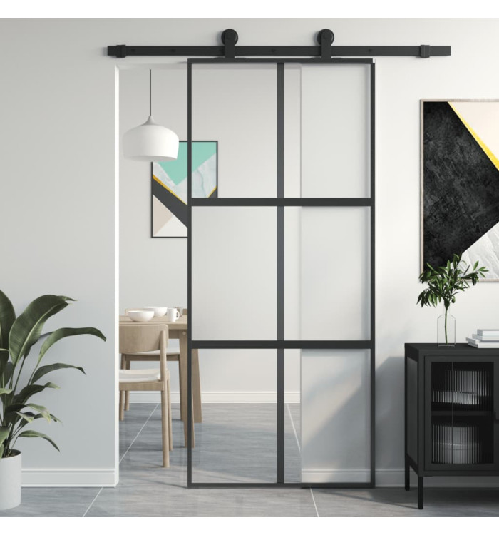 Porte coulissante noir 90x205 cm verre trempé aluminium | Mobilier & Déco