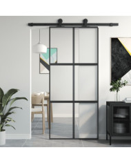 Porte coulissante noir 90x205 cm verre trempé aluminium | Mobilier & Déco
