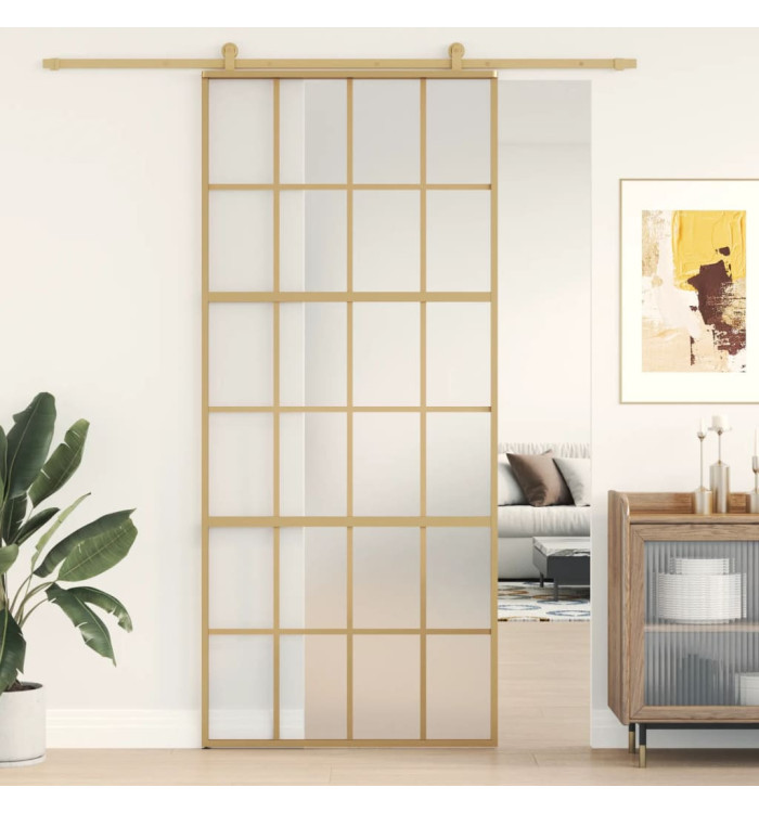 Porte coulissante doré 90x205 cm verre ESG dépoli et aluminium | Mobilier & Déco