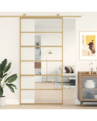 Porte coulissante doré 102,5x205cm verre ESG clair et aluminium | Mobilier & Déco