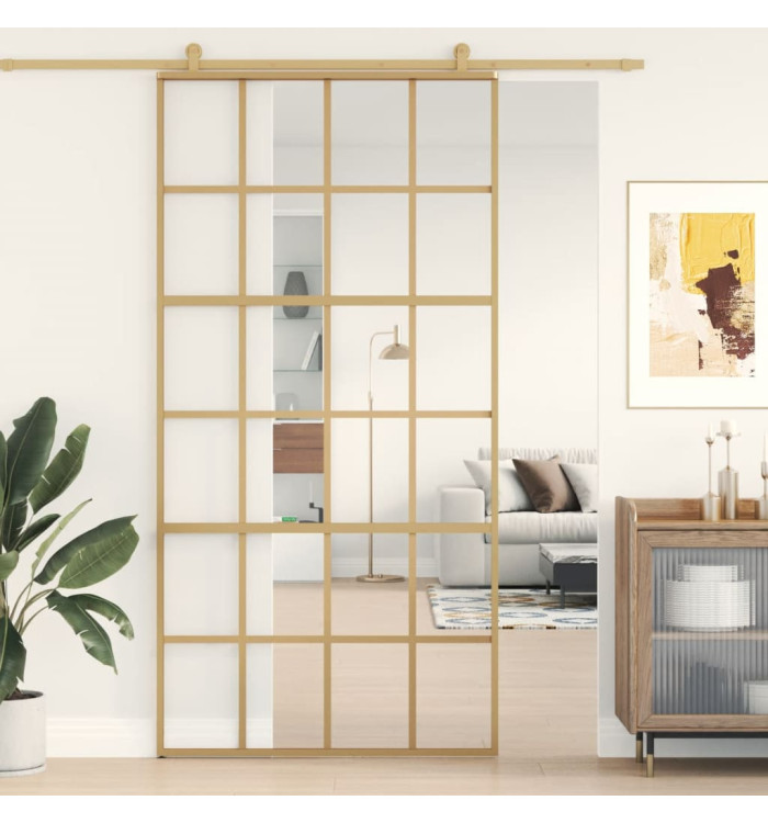 Porte coulissante doré 102,5x205cm verre ESG clair et aluminium | Mobilier & Déco