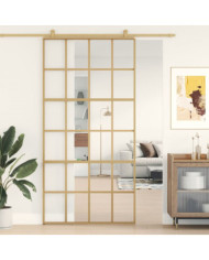 Porte coulissante doré 102,5x205cm verre ESG clair et aluminium | Mobilier & Déco