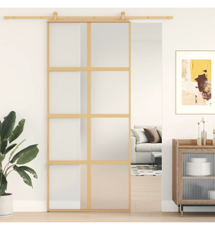 Porte coulissante doré 90x205 cm verre ESG dépoli et aluminium | Mobilier & Déco