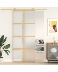 Porte coulissante doré 90x205 cm verre ESG dépoli et aluminium | Mobilier & Déco