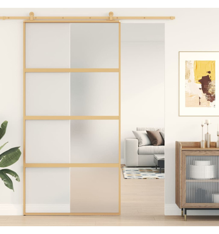 Porte coulissante doré 102,5x205 cm verre ESG dépoli aluminium | Mobilier & Déco