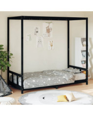 Cadre de lit pour enfants noir 90x200 cm bois de pin massif | Mobilier & Déco