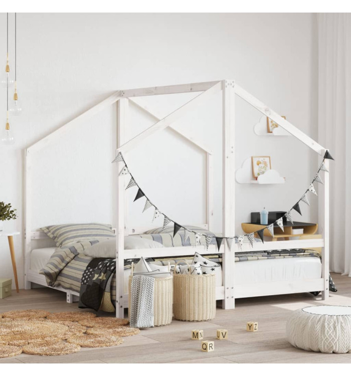 Cadre de lit pour enfant blanc 2x(80x160) cm bois de pin massif | Mobilier & Déco