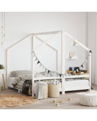 Cadre de lit pour enfant blanc 2x(80x160) cm bois de pin massif | Mobilier & Déco