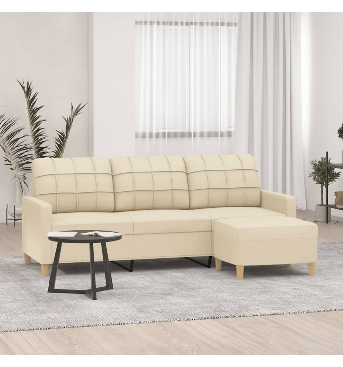 Canapé à 3 places avec repose-pieds Crème 180 cm Tissu | Mobilier & Déco