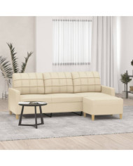Canapé à 3 places avec repose-pieds Crème 180 cm Tissu | Mobilier & Déco