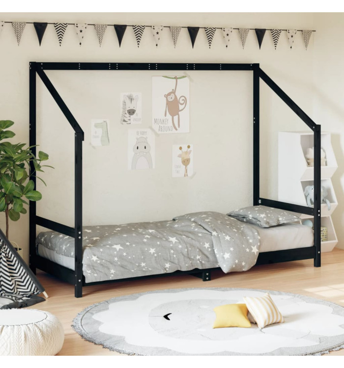 Cadre de lit pour enfants noir 80x200 cm bois de pin massif | Mobilier & Déco