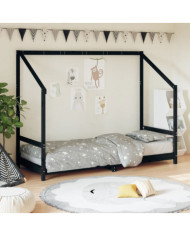 Cadre de lit pour enfants noir 80x200 cm bois de pin massif | Mobilier & Déco