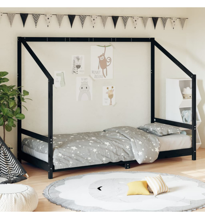 Cadre de lit pour enfants noir 90x190 cm bois de pin massif | Mobilier & Déco