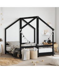 Cadre de lit pour enfant noir 2x(70x140) cm bois de pin massif | Mobilier & Déco