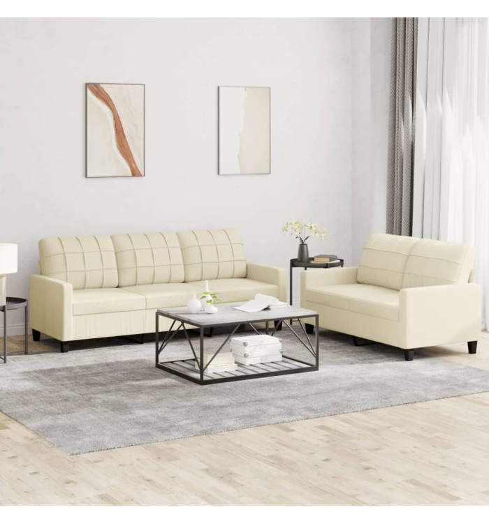 Ensemble de canapés 2 pcs avec coussins Crème Similicuir | Mobilier & Déco