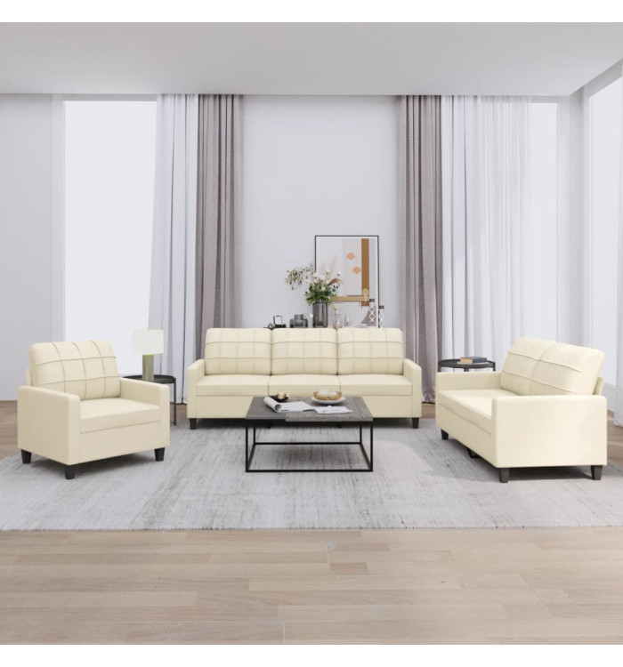 Ensemble de canapés 3 pcs avec coussins Crème Similicuir | Mobilier & Déco