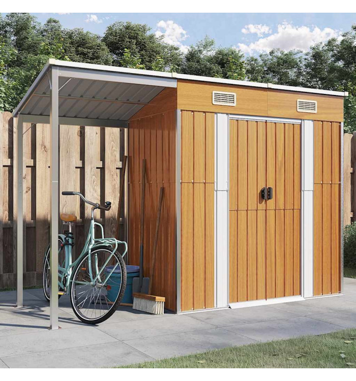 Abri de jardin avec toit prolongé marron clair 277x110,5x181 cm | Mobilier & Déco