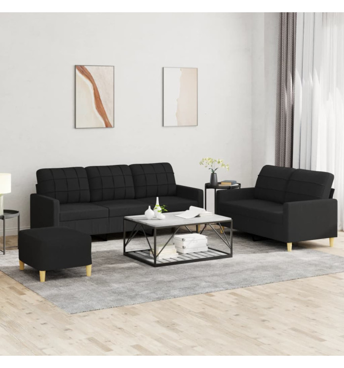 Ensemble de canapés 3 pcs avec coussins Noir Tissu | Mobilier & Déco