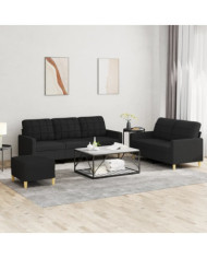 Ensemble de canapés 3 pcs avec coussins Noir Tissu | Mobilier & Déco
