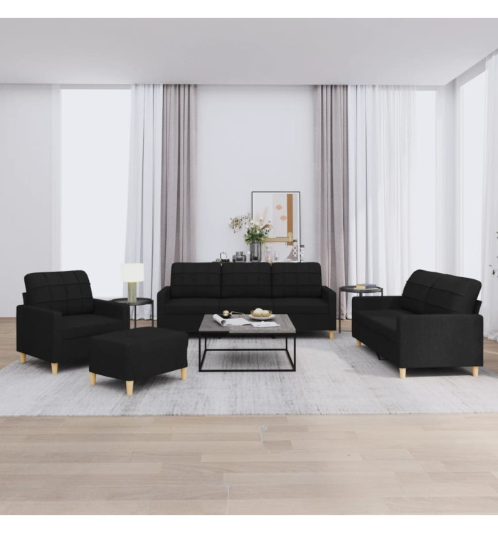 Ensemble de canapés 4 pcs avec coussins Noir Tissu | Mobilier & Déco