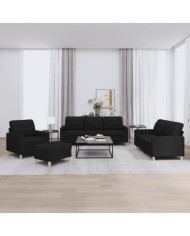 Ensemble de canapés 4 pcs avec coussins Noir Tissu | Mobilier & Déco
