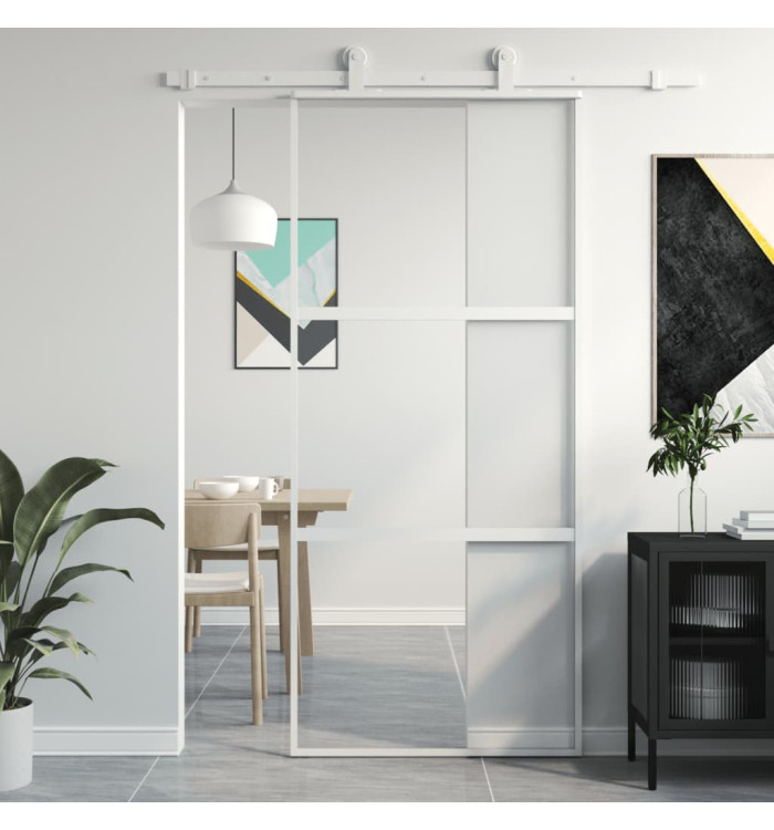 Porte coulissante blanc 90x205 cm verre trempé aluminium | Mobilier & Déco