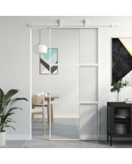 Porte coulissante blanc 90x205 cm verre trempé aluminium | Mobilier & Déco
