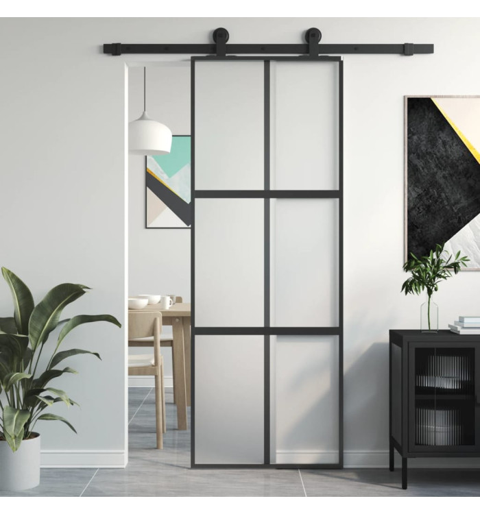 Porte coulissante noir 76x205 cm verre trempé aluminium | Mobilier & Déco