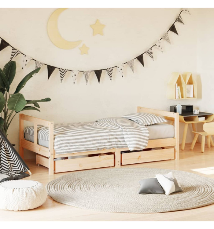 Cadre de lit pour enfant et tiroirs 80x160cm bois de pin massif | Mobilier & Déco