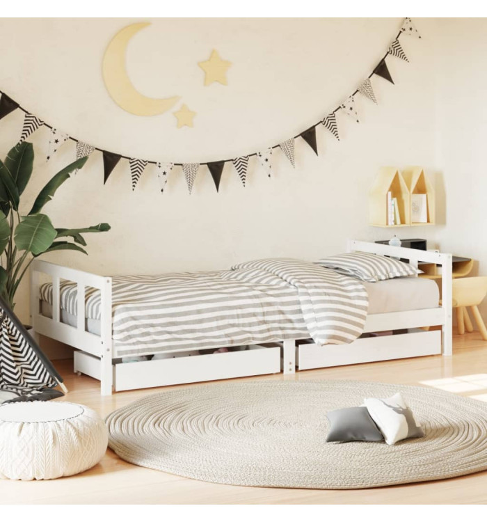 Cadre de lit enfant tiroirs blanc 90x200 cm bois de pin massif | Mobilier & Déco