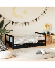 Cadre de lit pour enfant tiroirs noir 80x160 cm bois pin massif | Mobilier & Déco