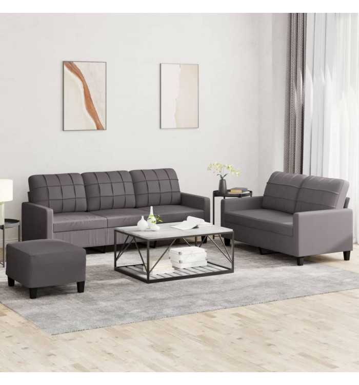 Ensemble de canapés 3 pcs avec coussins Gris Similicuir | Mobilier & Déco