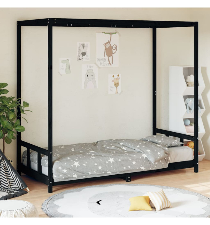 Cadre de lit pour enfants noir 90x190 cm bois de pin massif | Mobilier & Déco