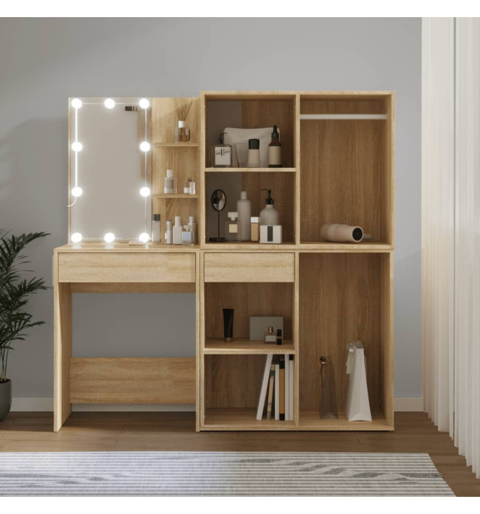 Coiffeuse à LED avec 2 armoires Chêne sonoma Bois d'ingénierie | Mobilier & Déco