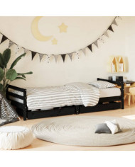 Cadre de lit enfant avec tiroirs noir 90x200 cm bois pin massif | Mobilier & Déco