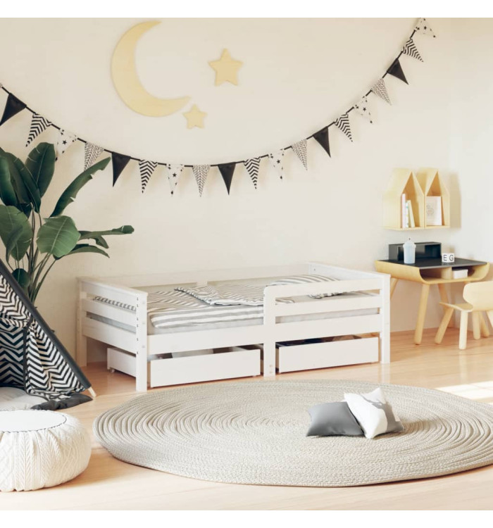 Cadre de lit enfant tiroirs blanc 70x140 cm bois de pin massif | Mobilier & Déco