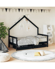 Cadre de lit pour enfant tiroirs noir 80x160 cm bois pin massif | Mobilier & Déco