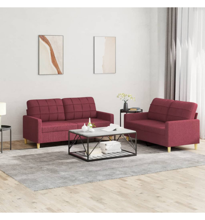 Ensemble de canapés 2 pcs avec coussins Rouge bordeaux Tissu | Mobilier & Déco