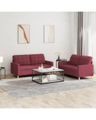 Ensemble de canapés 2 pcs avec coussins Rouge bordeaux Tissu | Mobilier & Déco