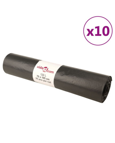Sacs poubelles 250 pcs noir 120 L | Mobilier & Déco