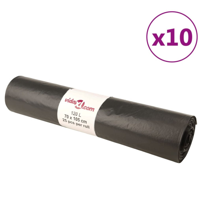 Sacs poubelles 250 pcs noir 120 L | Mobilier & Déco