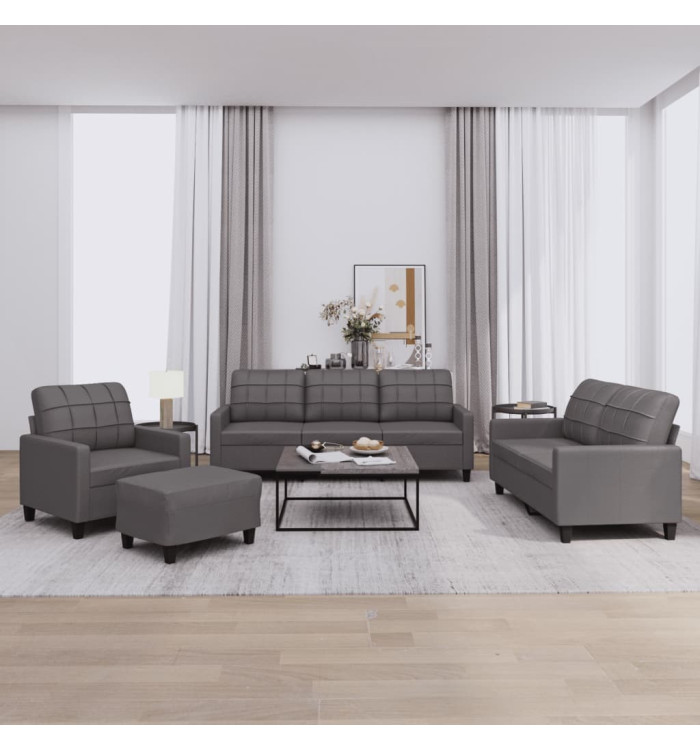 Ensemble de canapés 4 pcs avec coussins Gris Similicuir | Mobilier & Déco