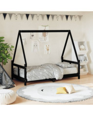 Cadre de lit pour enfant noir 80x160 cm bois de pin massif | Mobilier & Déco